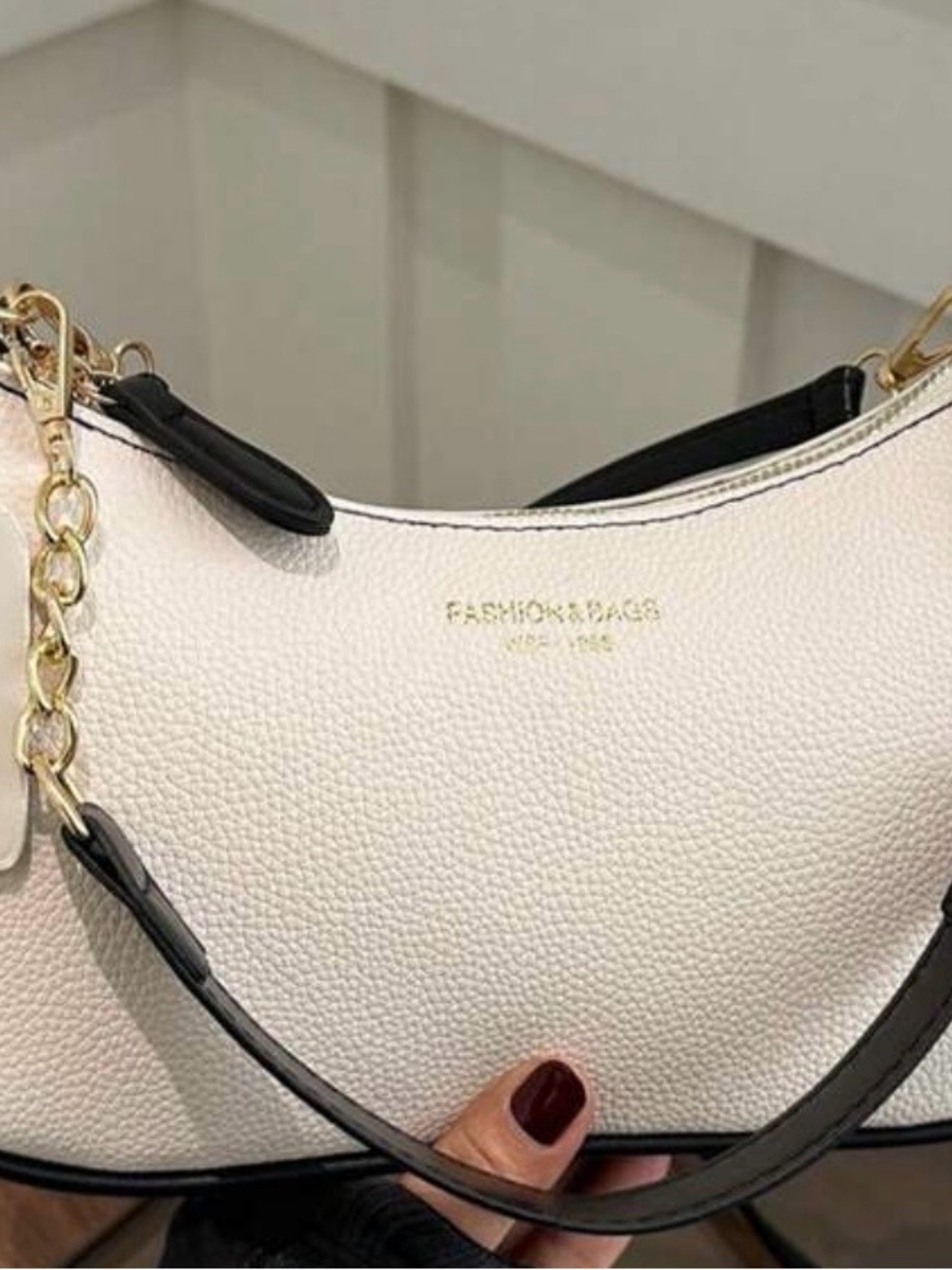Cream Shoulder Bag with Black Trim
